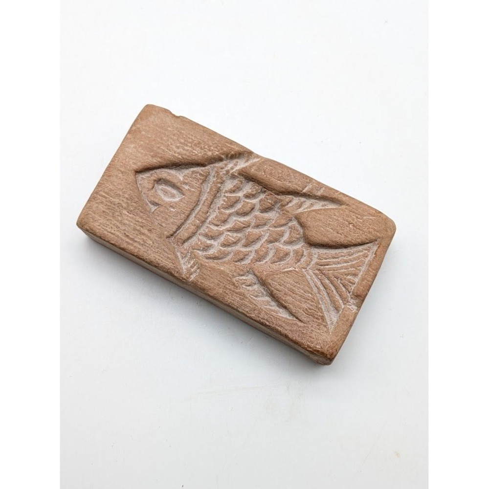 Vtg Handmade Terracotta Fish Mold Clay Folk Art Stamp Greece Cookie Shortbread